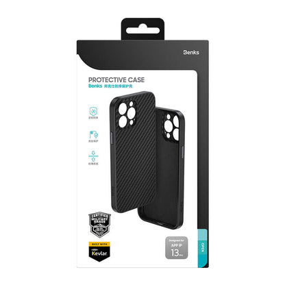 Apple iPhone 13 Pro Max Kılıf Karbon Fiber Benks Hybrid Kevlar Kapak Siyah