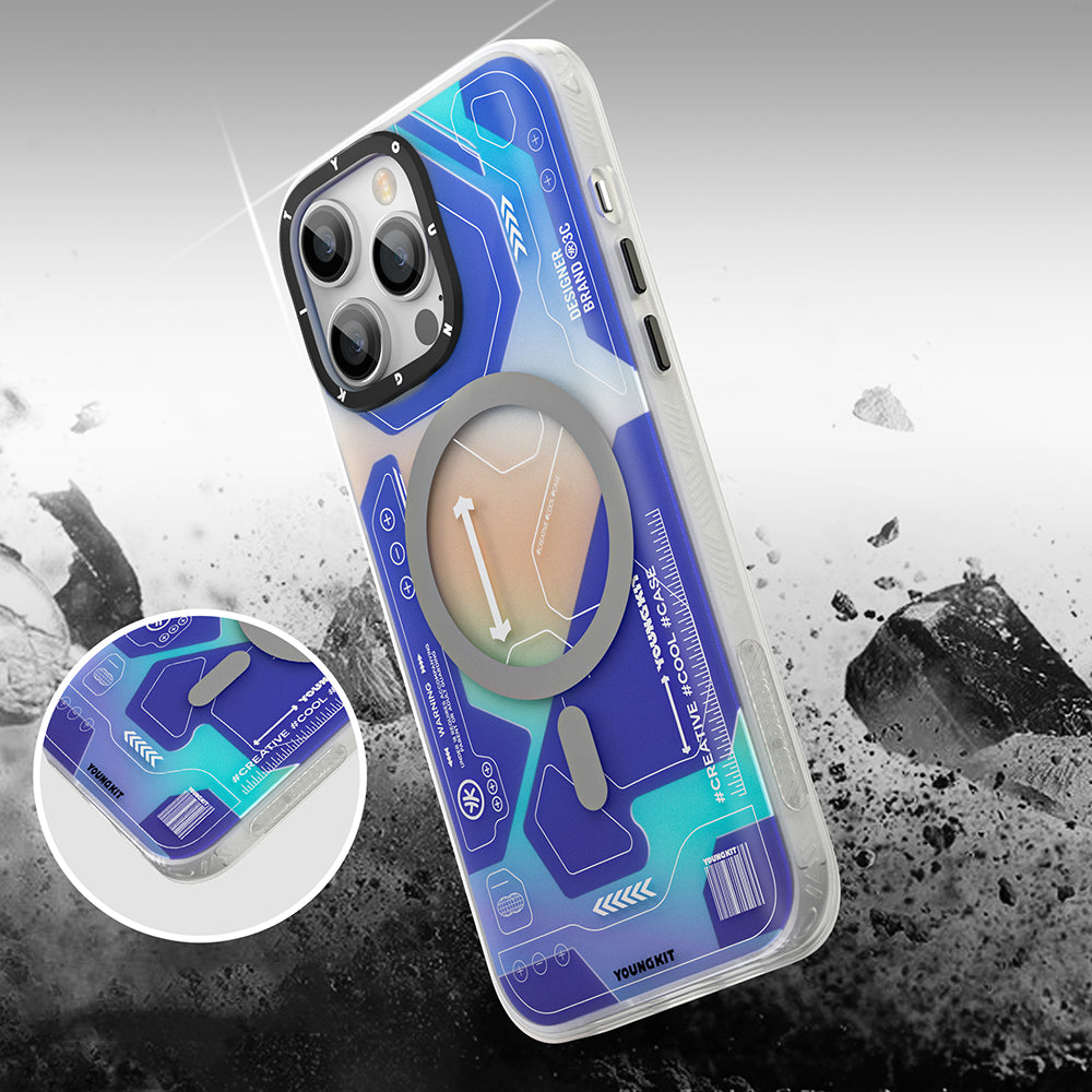 Apple iPhone 13 Pro Max Kılıf M-safe Şarj Özellikli YoungKit Metaverse Serisi Kapak Yeşil