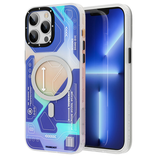 Apple iPhone 13 Pro Max Kılıf M-safe Şarj Özellikli YoungKit Metaverse Serisi Kapak Mavi