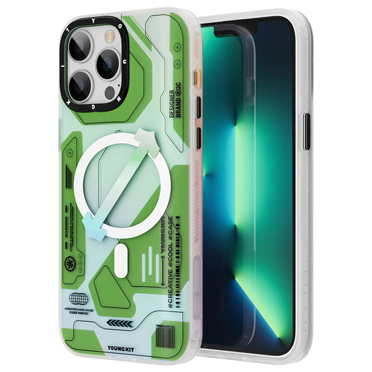 Apple iPhone 13 Pro Max Kılıf M-safe Şarj Özellikli YoungKit Metaverse Serisi Kapak Yeşil
