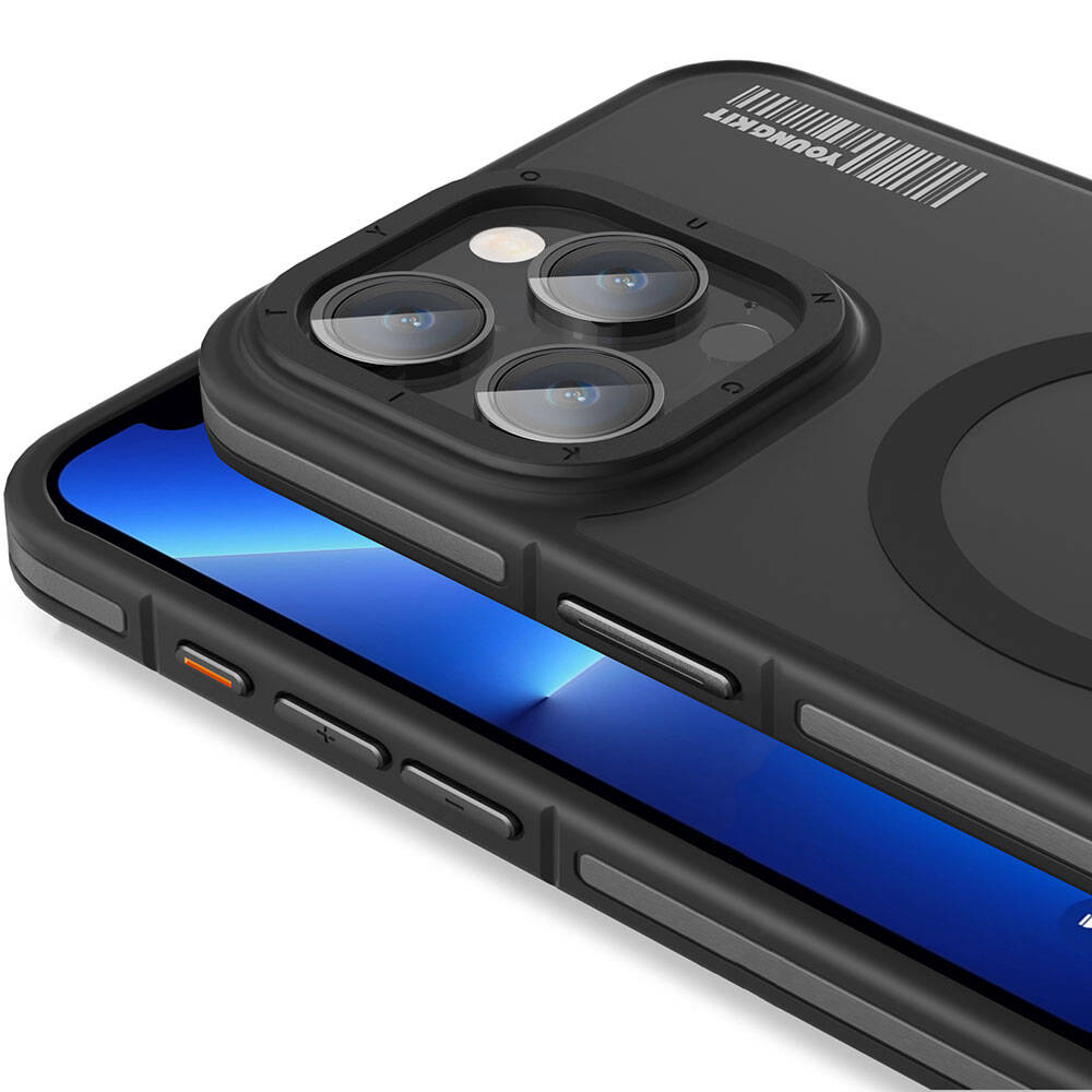 Apple iPhone 13 Pro Max Kılıf M-safe Şarj Özellikli Youngkit Rock Sand Serisi Kapak Mavi