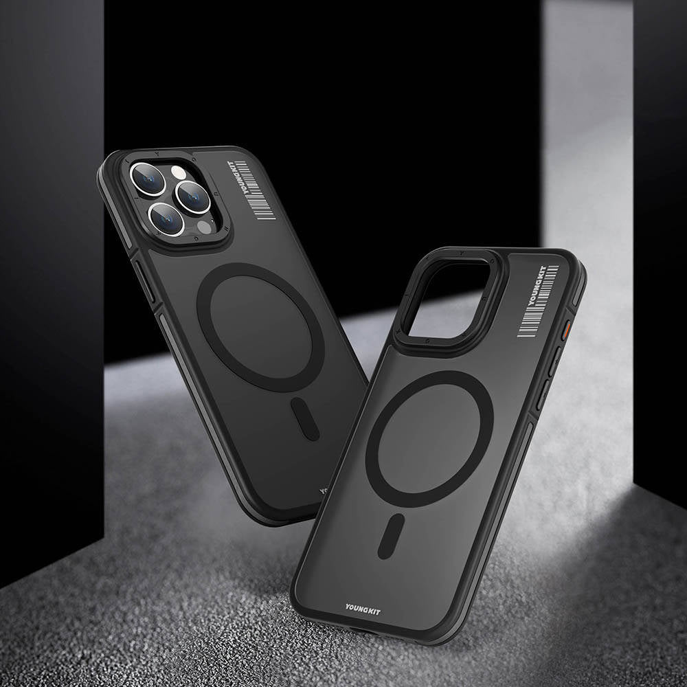 Apple iPhone 13 Pro Max Kılıf M-safe Şarj Özellikli Youngkit Rock Sand Serisi Kapak Gri