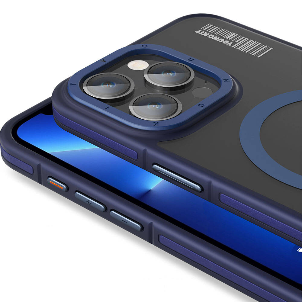 Apple iPhone 13 Pro Max Kılıf M-safe Şarj Özellikli Youngkit Rock Sand Serisi Kapak Siyah