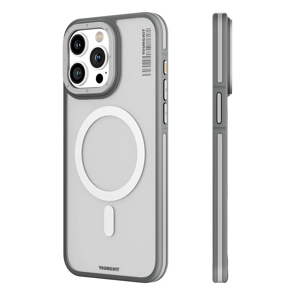 Apple iPhone 13 Pro Max Kılıf M-safe Şarj Özellikli Youngkit Rock Sand Serisi Kapak Gri