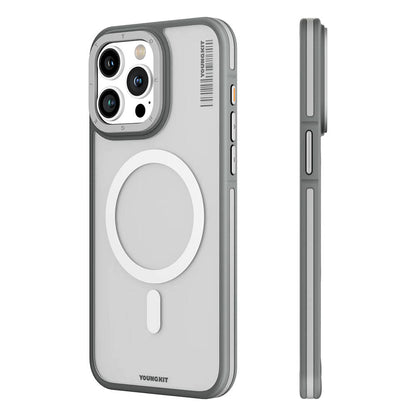 Apple iPhone 13 Pro Max Kılıf M-safe Şarj Özellikli Youngkit Rock Sand Serisi Kapak Gri