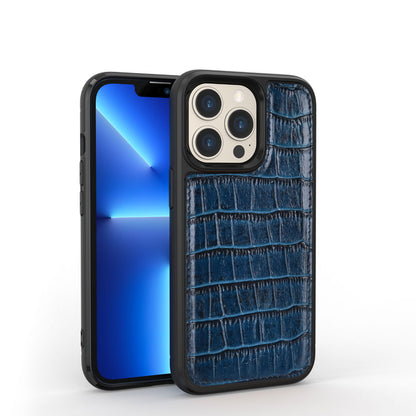 Apple iPhone 13 Pro Max Kılıf Wiwu Croco Pattern Calfskin Orjinal Deri Kapak Siyah