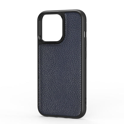 Apple iPhone 13 Pro Max Kılıf Wiwu Genuine Leather Plastic Calfskin Orjinal Deri Kapak Mavi