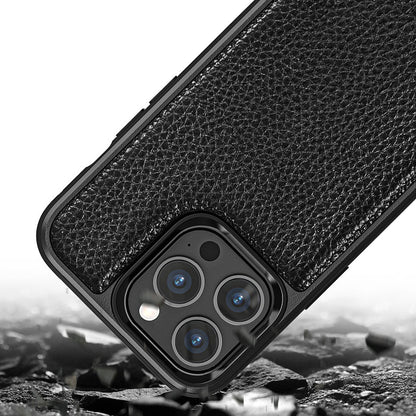 Apple iPhone 13 Pro Max Kılıf Wiwu Genuine Leather Plastic Calfskin Orjinal Deri Kapak Siyah