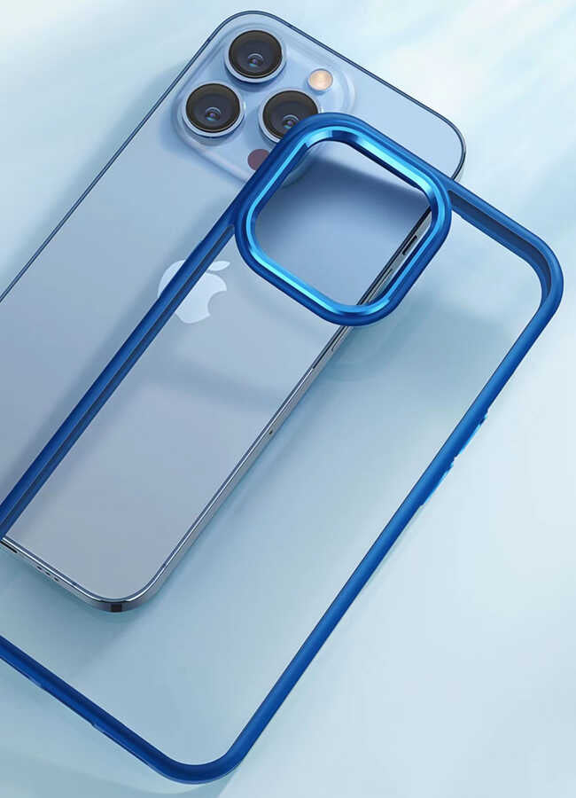 Apple iPhone 13 Pro Max Kılıf Zore Krom Kapak Mavi