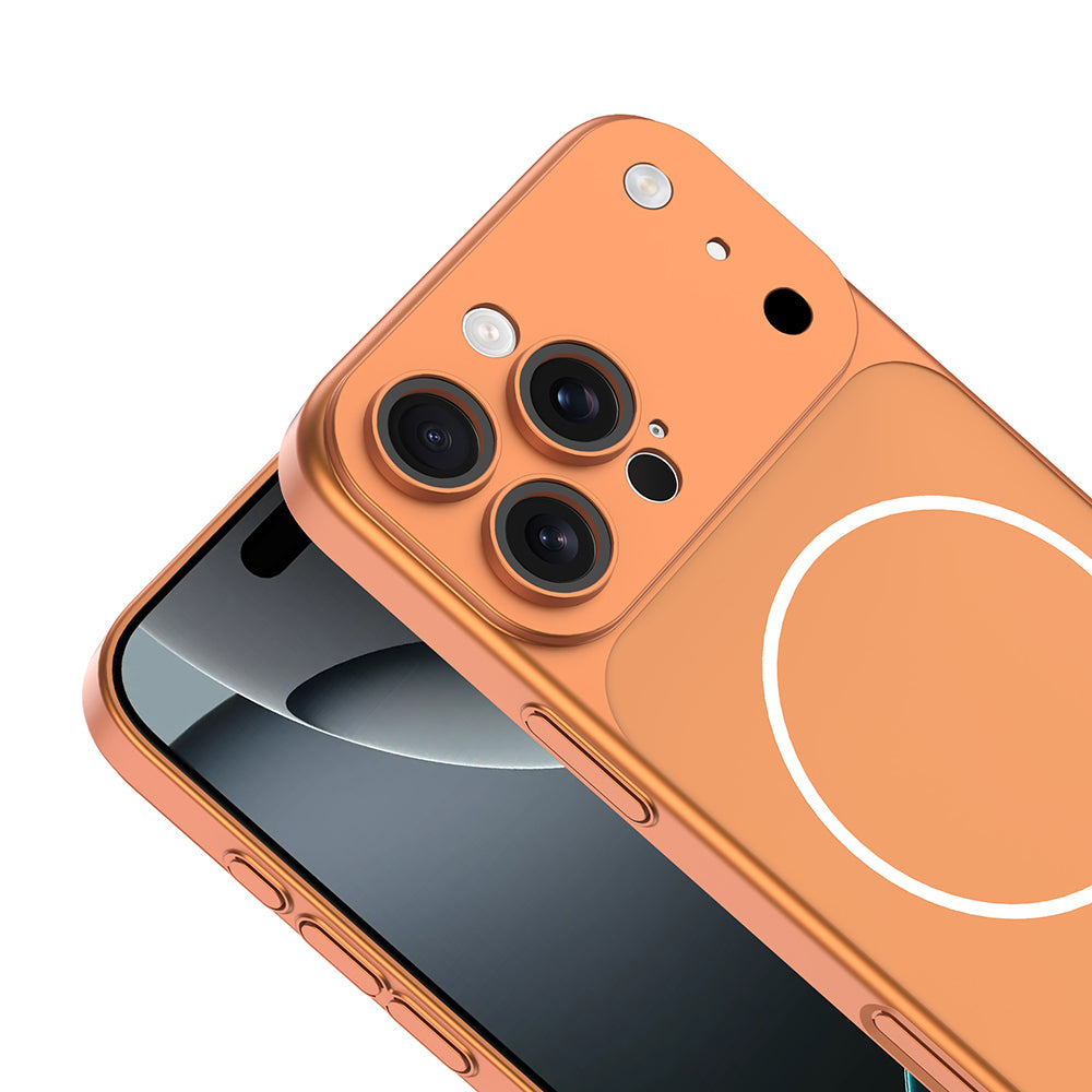 Apple iPhone 13 Pro Max Kılıf Zore M-Safe Şarj Özellikli Kamera Korumalı Spark Kapak Turuncu