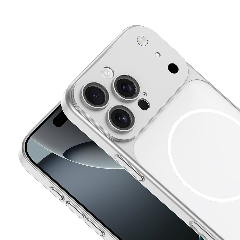 Apple iPhone 13 Pro Max Kılıf Zore M-Safe Şarj Özellikli Kamera Korumalı Spark Kapak Gümüş