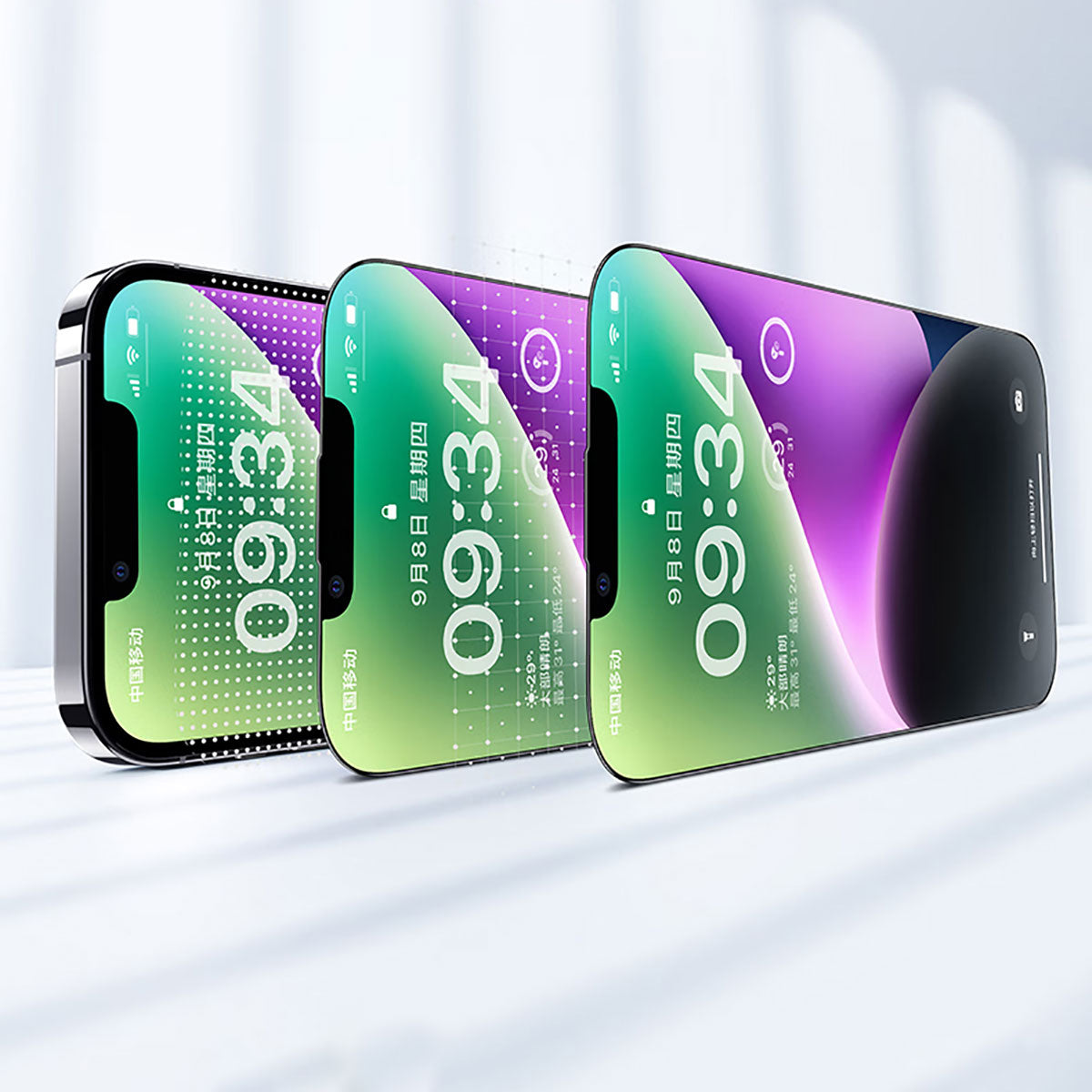 Apple iPhone 13 Pro Max Wiwu CZ-003 Mavi Işık Teknolojili Hidrofobik ve Oleofobik Parlama Önleyici Cam Ekran Koruyucu Siyah