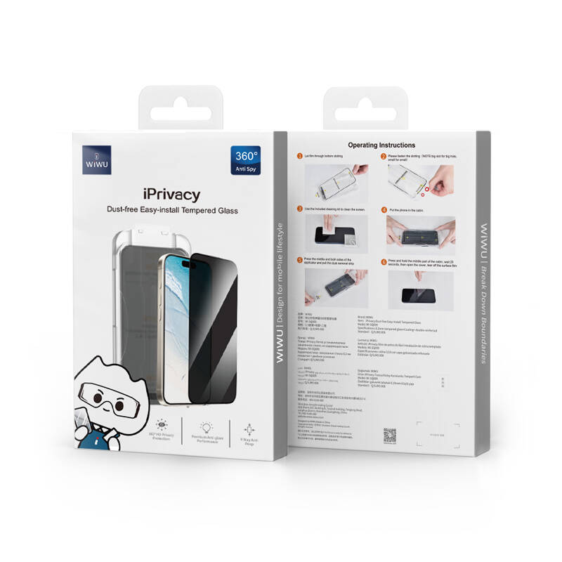 Apple iPhone 13 Pro Max Wiwu Wi-SQ009 Easy Install iPrivacy 360° Anti-Peep Oleofobik Temperli Cam Ekran Koruyucu + Kolay Uygulama Aparatlı Siyah