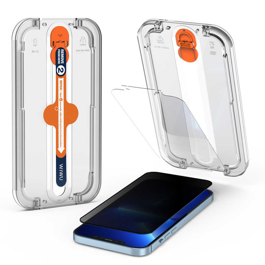 Apple iPhone 13 Pro Wiwu Easy İnstall iPrivacy Temperli Ekran Koruyucu Siyah