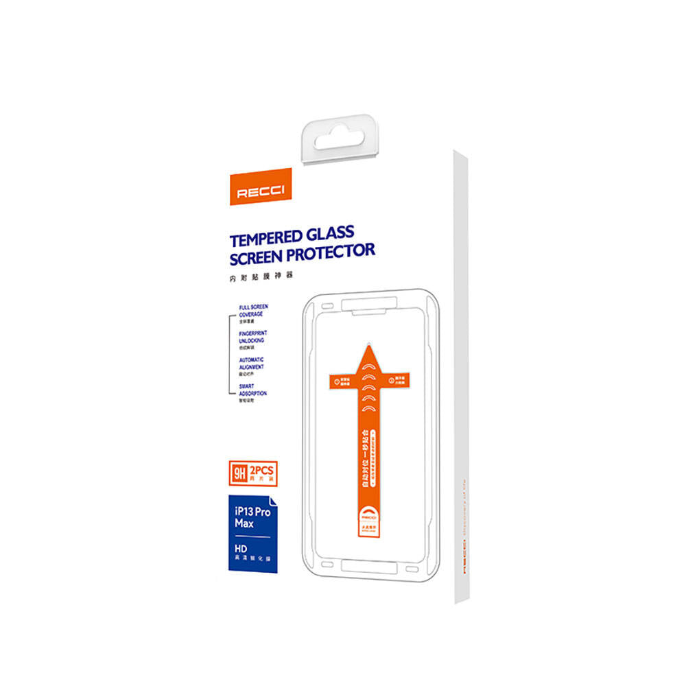 Apple iPhone 13 Recci RSP-A10 HD Temperli Cam Ekran Koruyucu + Kolay Uygulama Aparatlı Siyah