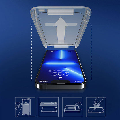 Apple iPhone 13 Recci RSP-A10 HD Temperli Cam Ekran Koruyucu + Kolay Uygulama Aparatlı Siyah