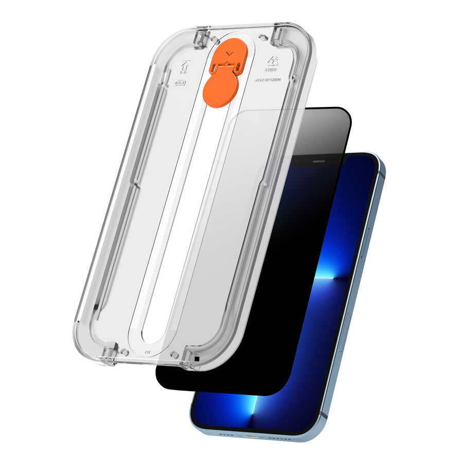 Apple iPhone 13 Wiwu Easy İnstall iPrivacy Temperli Ekran Koruyucu Siyah