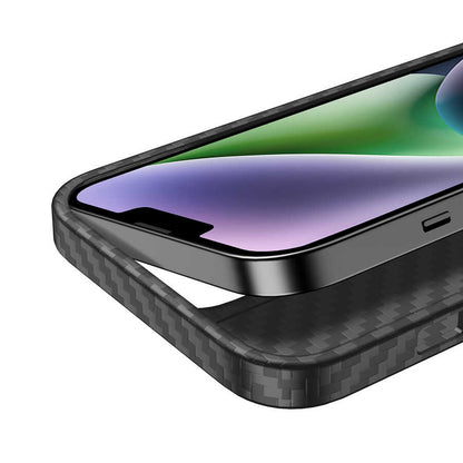 Apple iPhone 14 Kılıf Aramid Karbon Fiber M-safe Özellikli Wlons Radison Kapak Siyah