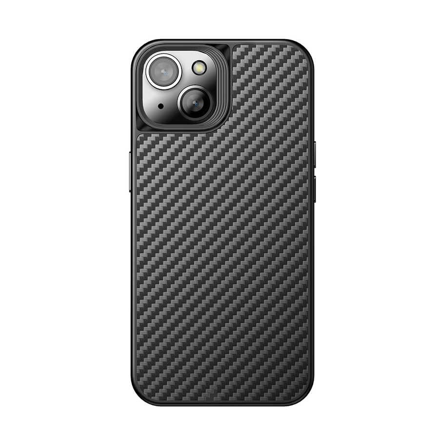 Apple iPhone 14 Kılıf Aramid Karbon Fiber M-safe Özellikli Wlons Radison Kapak Siyah