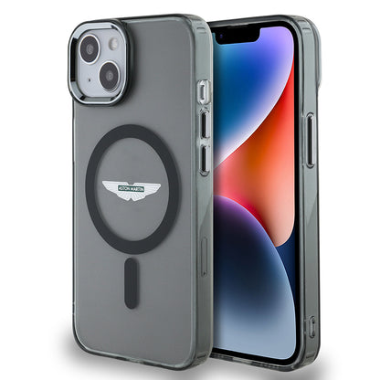Apple iPhone 14 Kılıf Aston Martin Orjinal Lisanslı M-safe Şarj Özellikli IML Baskı Logolu Metal Düğmeli Kapak Siyah
