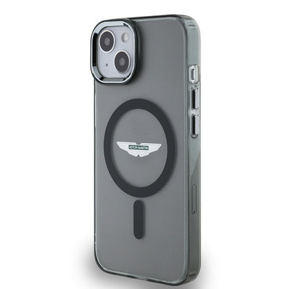 Apple iPhone 14 Kılıf Aston Martin Orjinal Lisanslı M-safe Şarj Özellikli IML Baskı Logolu Metal Düğmeli Kapak Siyah