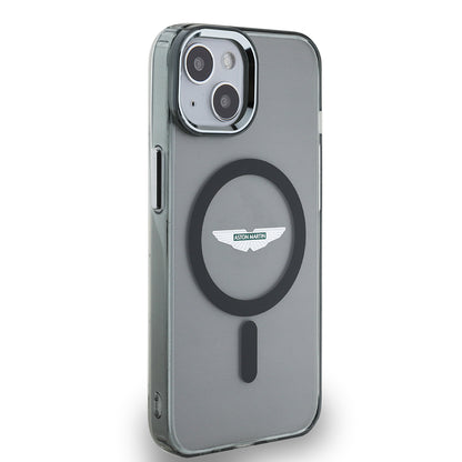 Apple iPhone 14 Kılıf Aston Martin Orjinal Lisanslı M-safe Şarj Özellikli IML Baskı Logolu Metal Düğmeli Kapak Siyah