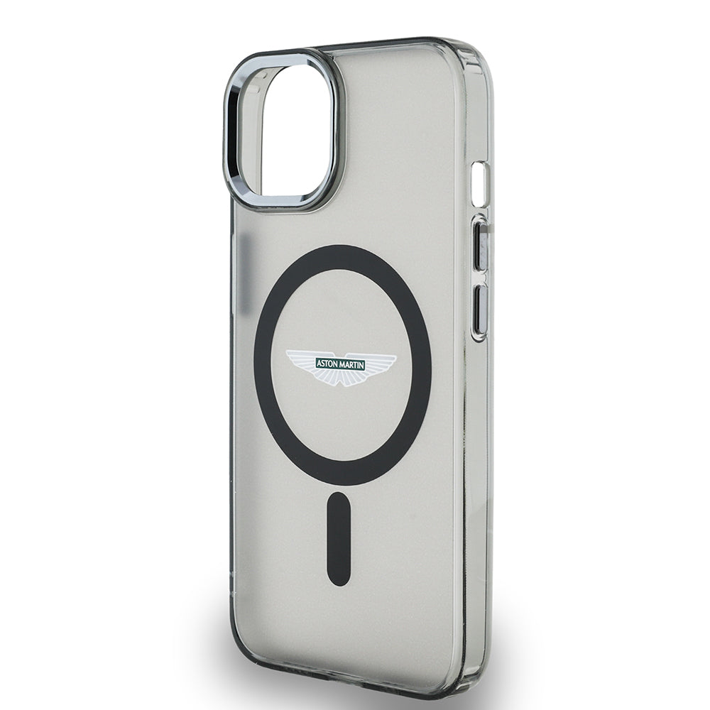 Apple iPhone 14 Kılıf Aston Martin Orjinal Lisanslı M-safe Şarj Özellikli IML Baskı Logolu Metal Düğmeli Kapak Siyah