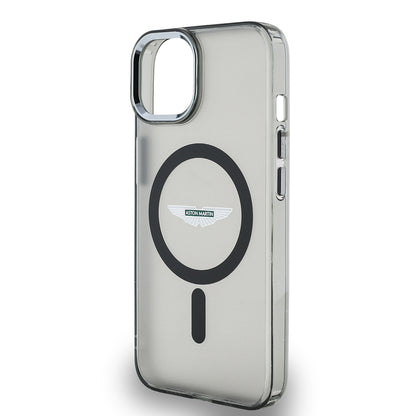 Apple iPhone 14 Kılıf Aston Martin Orjinal Lisanslı M-safe Şarj Özellikli IML Baskı Logolu Metal Düğmeli Kapak Siyah