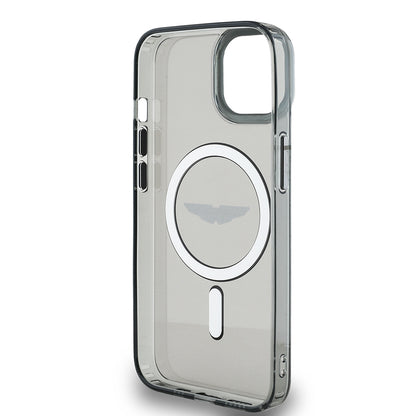 Apple iPhone 14 Kılıf Aston Martin Orjinal Lisanslı M-safe Şarj Özellikli IML Baskı Logolu Metal Düğmeli Kapak Siyah
