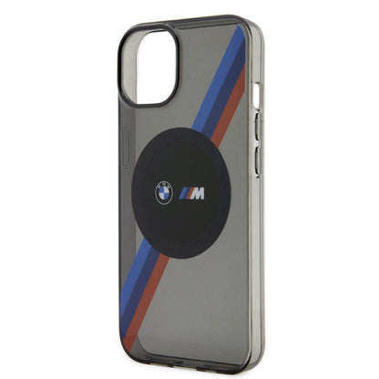 Apple iPhone 14 Kılıf BMW M-safe Şarj Özellikli Transparan 3 Renkli Şerit Dizayn Kapak Gri