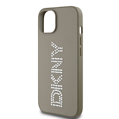 Apple iPhone 14 Kılıf DKNY Orjinal Lisanslı Taşlı DKNY Yazılı Metalik Rhinestones PU Deri Kapak Siyah