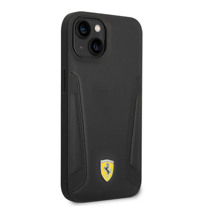 Apple iPhone 14 Kılıf Ferrari M-safe Şarj Özellikli Deri Kenarları Damgalı Dizayn Kapak