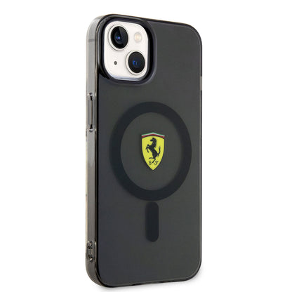 Apple iPhone 14 Kılıf Ferrari M-safe Şarj Özellikli Yarı Transparan Dizayn Kapak