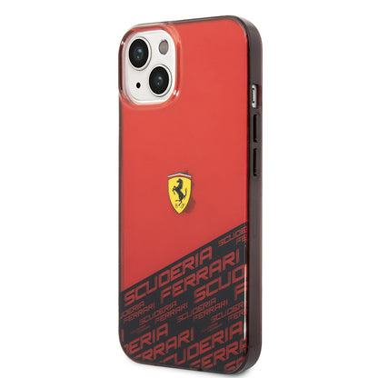 Apple iPhone 14 Kılıf Ferrari Orjinal Lisanlı Transparan Alt Kısım Baskılı Dizayn Kapak Kırmızı