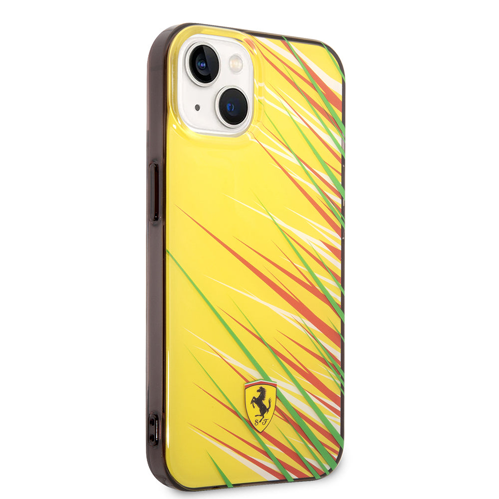 Apple iPhone 14 Kılıf Ferrari Orjinal Lisanslı Baskı Logolu Çimen Desenli Kapak Kırmızı