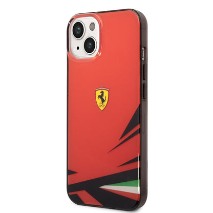 Apple iPhone 14 Kılıf Ferrari Orjinal Lisanslı Baskı Logolu İtalyan Bayrak Baskılı Dizayn Kapak Kırmızı