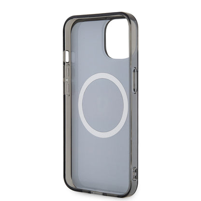 Apple iPhone 14 Kılıf Ferrari Orjinal Lisanslı M-safe Şarj Özellikli Yatay Çizgili Dizayn Kapak Siyah