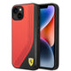 Apple iPhone 14 Kılıf Ferrari Orjinal Lisanslı Metal Logolu Deri Delikli Dikişli Dizayn Kapak Kırmızı