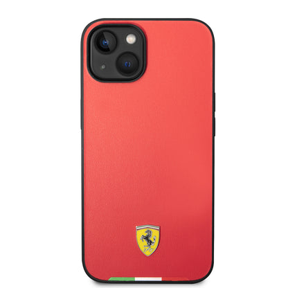 Apple iPhone 14 Kılıf Ferrari Orjinal Lisanslı PU Deri İtalyan Bayrak Dizayn Kapak Kırmızı