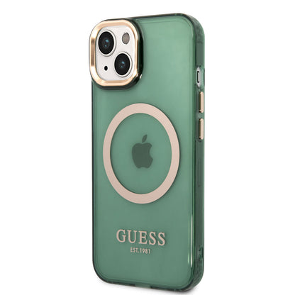 Apple iPhone 14 Kılıf GUESS M-safe Şarj Özellikli Airbagli Dizayn Kapak Yeşil