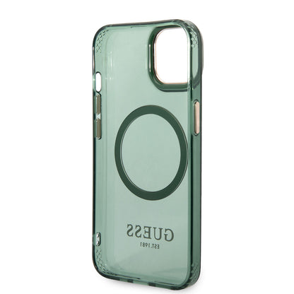 Apple iPhone 14 Kılıf GUESS M-safe Şarj Özellikli Airbagli Dizayn Kapak Yeşil