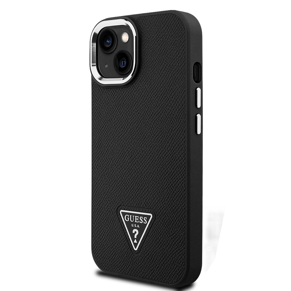 Apple iPhone 14 Kılıf Guess Orjinal Lisanslı M-safe Şarj Özellikli Grained Triangle Kapak Kahverengi