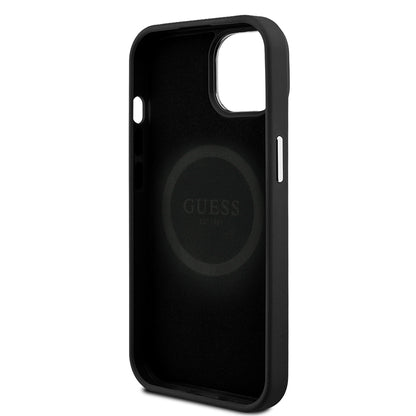 Apple iPhone 14 Kılıf Guess Orjinal Lisanslı M-safe Şarj Özellikli Grained Triangle Kapak Kahverengi