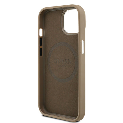 Apple iPhone 14 Kılıf Guess Orjinal Lisanslı M-safe Şarj Özellikli Grained Triangle Kapak Siyah