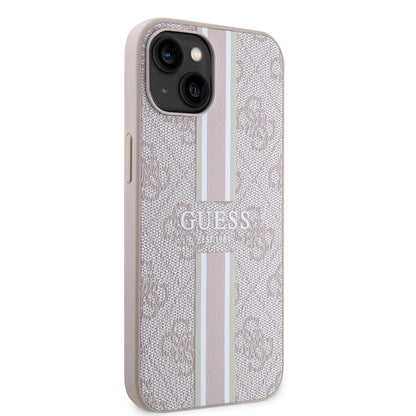 Apple iPhone 14 Kılıf Guess Orjinal Lisanslı M-safe Şarj Özellikli 4G Şerit Tasarımlı Printed Kapak Kahverengi