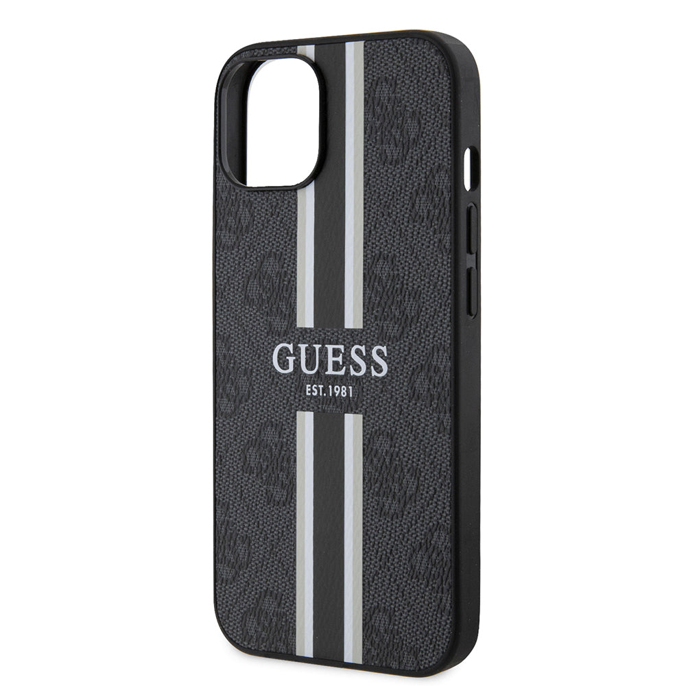 Apple iPhone 14 Kılıf Guess Orjinal Lisanslı M-safe Şarj Özellikli 4G Şerit Tasarımlı Printed Kapak Pembe