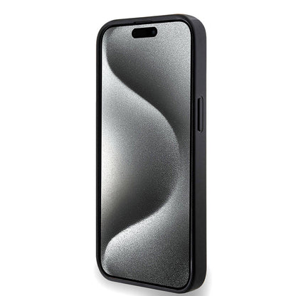 Apple iPhone 14 Kılıf Guess Orjinal Lisanslı M-safe Şarj Özellikli PU Halkalı 4G Desenli Yazı Logolu Kapak Siyah