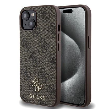 Apple iPhone 14 Kılıf Guess Orjinal Lisanslı M-safe Şarj Özellikli Small 4G Classic Kapak Kahverengi