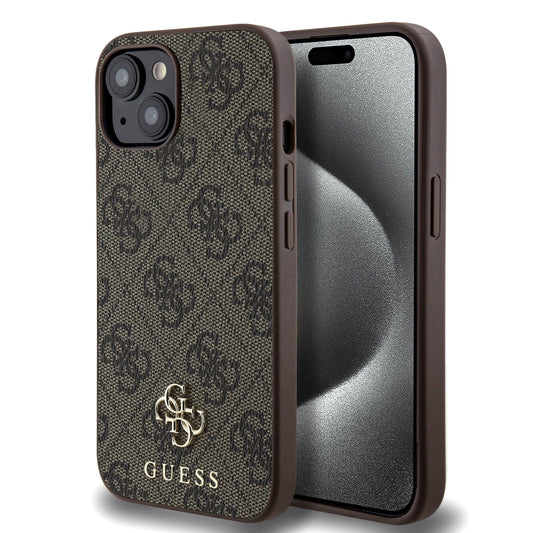 Apple iPhone 14 Kılıf Guess Orjinal Lisanslı M-safe Şarj Özellikli Small 4G Classic Kapak Kahverengi