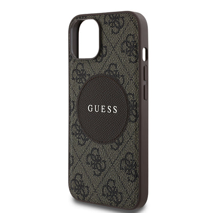 Apple iPhone 14 Kılıf Guess Orjinal Lisanslı M-safe Şarj Özellikli Yazı Logolu Circle Classic Kapak Siyah